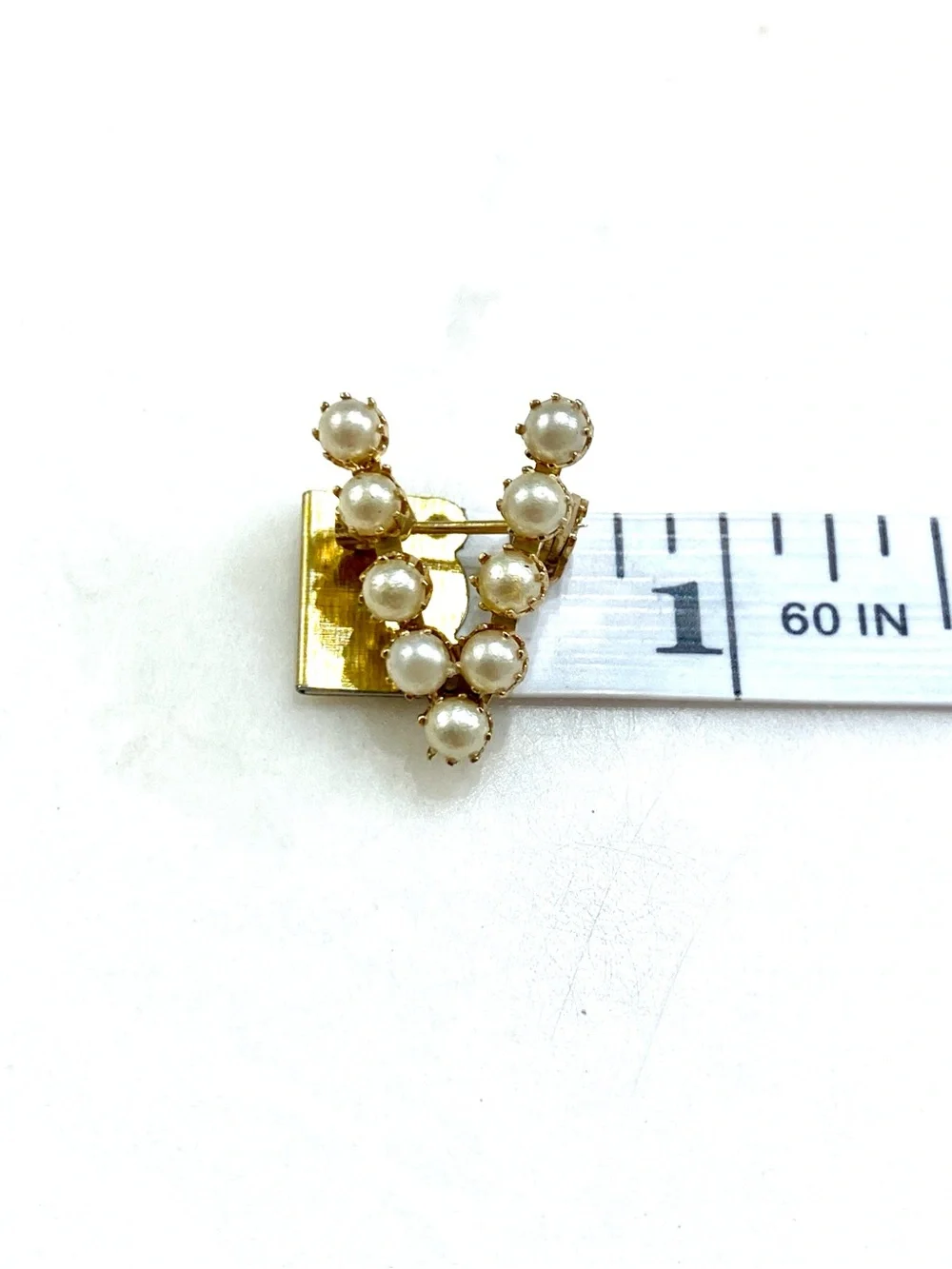Vintage Gold Pearl “V” Brooch